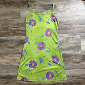 Vintage Y2K Exhilaration Slip Dress Small Green Purple Floral 90s Mini Dress
